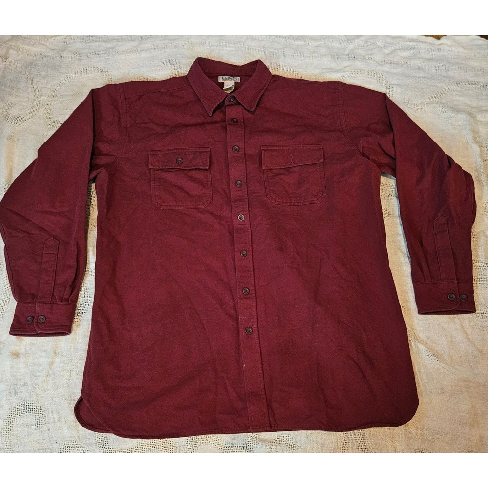 LL Bean Chamois Cloth Shirt Mens XL Tall Burgundy Maroon Button Down 187924